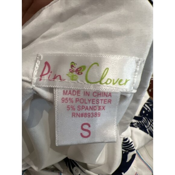 Sleeveless White Polo Tank Top With Navy Tropical Print Accents By Pin Clover Si - Picture 5 of 7